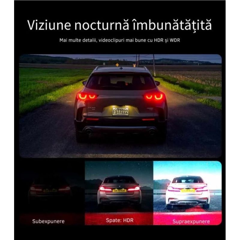 Auto si Moto - Electronice auto - Camere auto si DVR - Camera Auto DVR 4K UHD dubla, Inclus Card 64GB + Kit 24 ore,  Wi-Fi & GPS, Display 3.2 inch - Infinity.ro