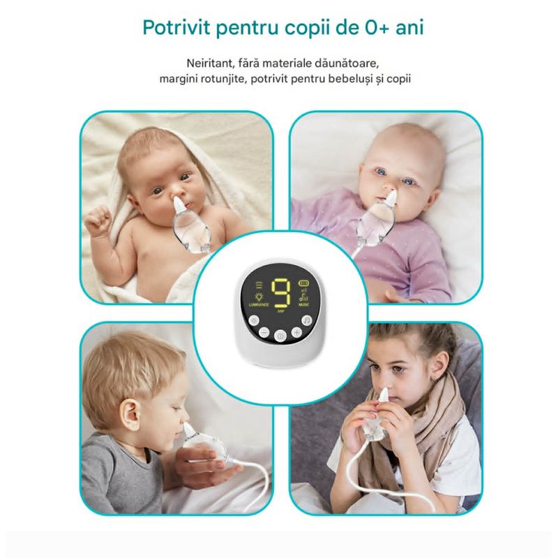Jucarii, Copii si Bebe - Igiena si ingrijire - Accesorii ingrijire copii - Aspiratoare nazale si accesorii - Aspirator Nazal Electric pentru Bebelusi, Portabil, 2500 mAh, 9 niveluri de aspiratie, Putere 65-70 Kpa, Reincarcabil - Infinity.ro