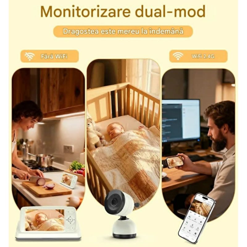 Casa si Gradina - Mobilier - Mobilier copii - Monitoare video copii - Camera Video pentru Bebelusi 2 in 1 KB11, Baby Monitor si Telefon, Detectie Miscare/Sunet, Cloud + SD, Wireless, 3MP - Infinity.ro