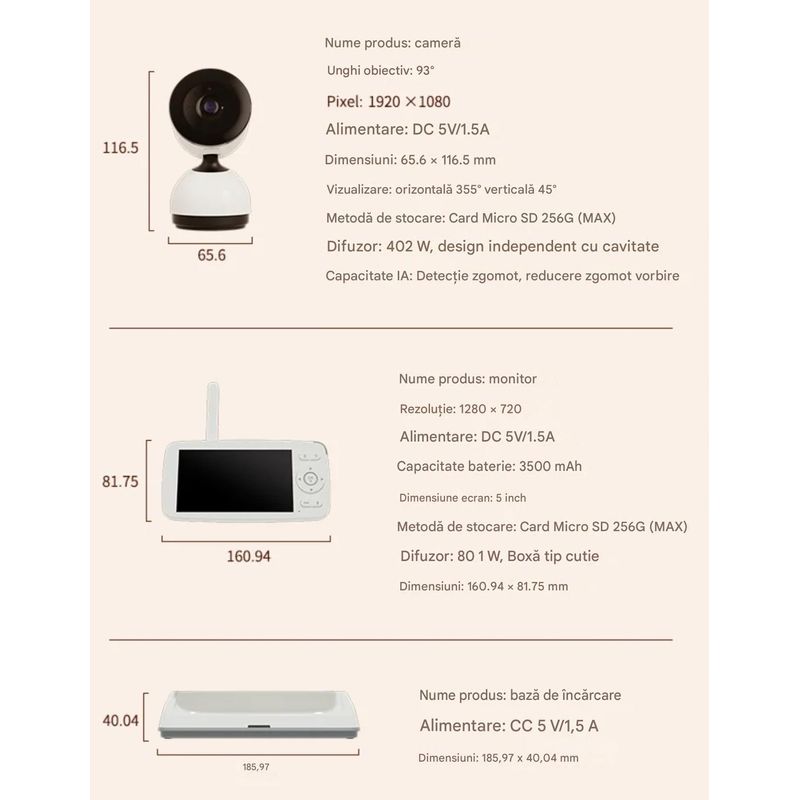 Casa si Gradina - Mobilier - Mobilier copii - Monitoare video copii - Camera Video pentru Bebelusi 2 in 1 KB11, Baby Monitor si Telefon, Detectie Miscare/Sunet, Cloud + SD, Wireless, 3MP - Infinity.ro