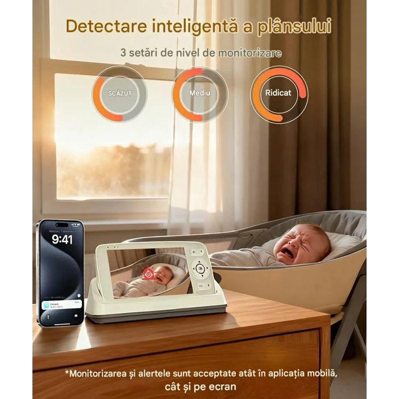 Casa si Gradina - Mobilier - Mobilier copii - Monitoare video copii - Camera Video pentru Bebelusi 2 in 1 KB11, Baby Monitor si Telefon, Detectie Miscare/Sunet, Cloud + SD, Wireless, 3MP - Infinity.ro