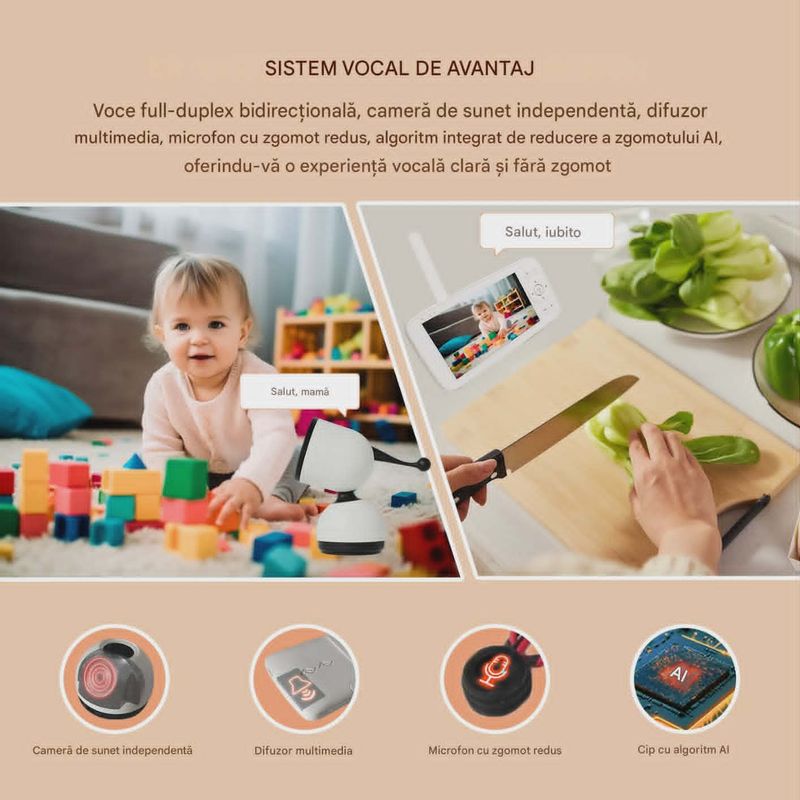 Casa si Gradina - Mobilier - Mobilier copii - Monitoare video copii - Camera Video pentru Bebelusi 2 in 1 KB11, Baby Monitor si Telefon, Detectie Miscare/Sunet, Cloud + SD, Wireless, 3MP - Infinity.ro