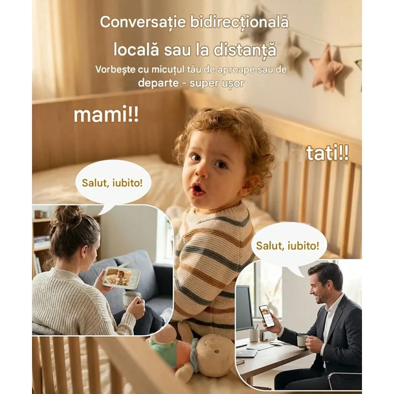 Casa si Gradina - Mobilier - Mobilier copii - Monitoare video copii - Camera Video pentru Bebelusi 2 in 1 KB11, Baby Monitor si Telefon, Detectie Miscare/Sunet, Cloud + SD, Wireless, 3MP - Infinity.ro