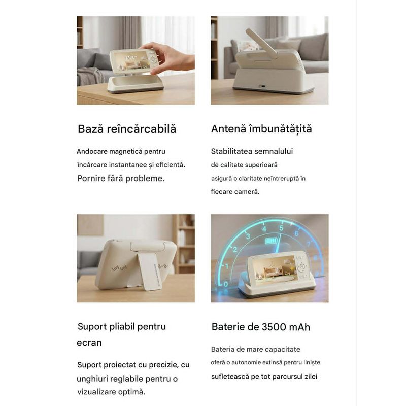Casa si Gradina - Mobilier - Mobilier copii - Monitoare video copii - Camera Video pentru Bebelusi 2 in 1 KB11, Baby Monitor si Telefon, Detectie Miscare/Sunet, Cloud + SD, Wireless, 3MP - Infinity.ro