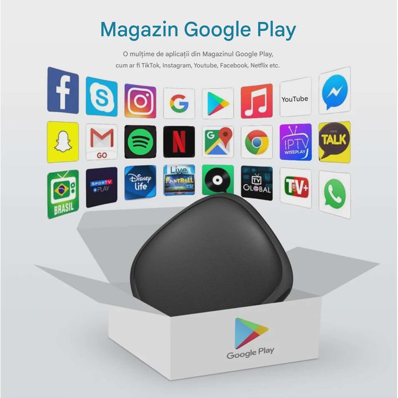 Auto si Moto - Electronice auto - Multimedia auto - Adaptor Wireless CarPlay Android Auto, 4Gb Ram 64 Gb, Octa Core, Cip Qualcomm 6225, YouTube,  IOS si Android, Sim 4g - Infinity.ro