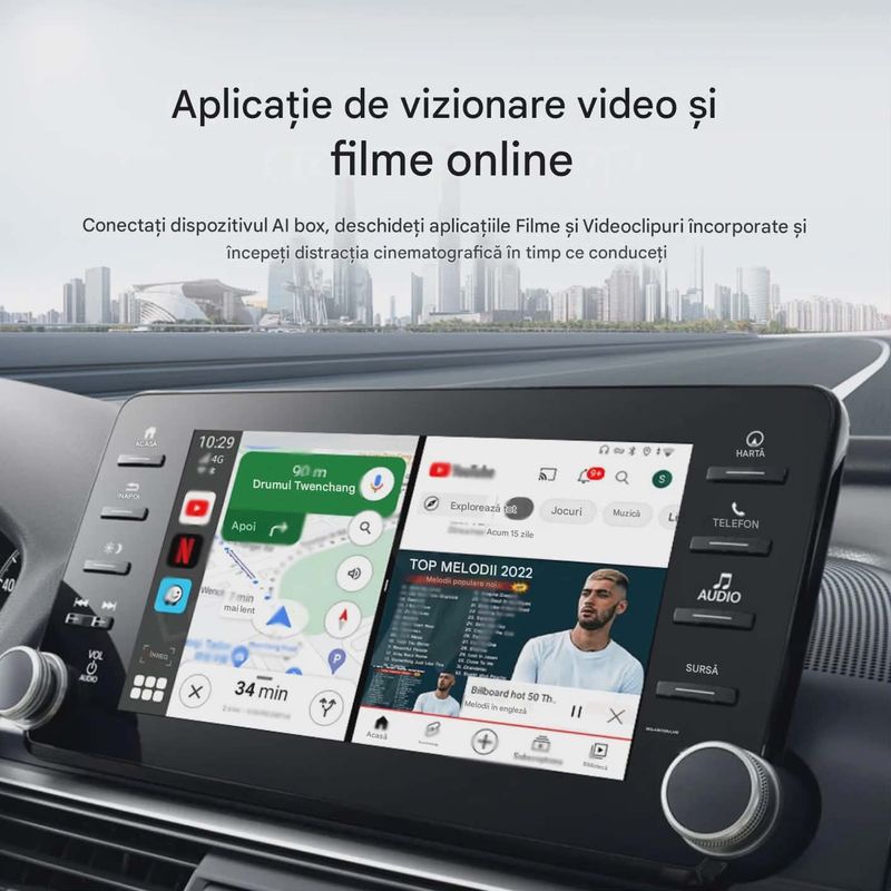 Auto si Moto - Electronice auto - Multimedia auto - Adaptor Wireless CarPlay Android Auto, 4Gb Ram 64 Gb, Octa Core, Cip Qualcomm 6225, YouTube,  IOS si Android, Sim 4g - Infinity.ro