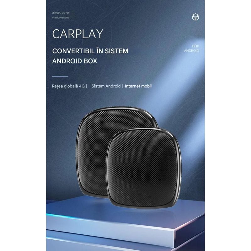 Auto si Moto - Electronice auto - Multimedia auto - Adaptor Wireless CarPlay Android Auto, 4Gb Ram 64 Gb, Octa Core, Cip Qualcomm 6225, YouTube,  IOS si Android, Sim 4g - Infinity.ro
