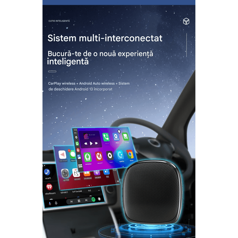 Auto si Moto - Electronice auto - Multimedia auto - Adaptor Wireless CarPlay Android Auto, 4Gb Ram 64 Gb, Octa Core, Cip Qualcomm 6225, YouTube,  IOS si Android, Sim 4g - Infinity.ro