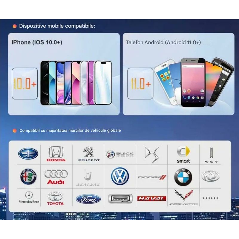 Auto si Moto - Electronice auto - Multimedia auto - Adaptor Wireless CarPlay Android Auto, 4Gb Ram 64 Gb, Octa Core, Cip Qualcomm 6225, YouTube,  IOS si Android, Sim 4g - Infinity.ro
