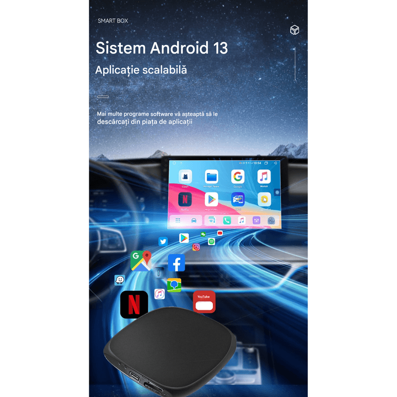 Auto si Moto - Electronice auto - Multimedia auto - Adaptor Wireless CarPlay Android Auto, 4Gb Ram 64 Gb, Octa Core, Cip Qualcomm 6225, YouTube,  IOS si Android, Sim 4g - Infinity.ro