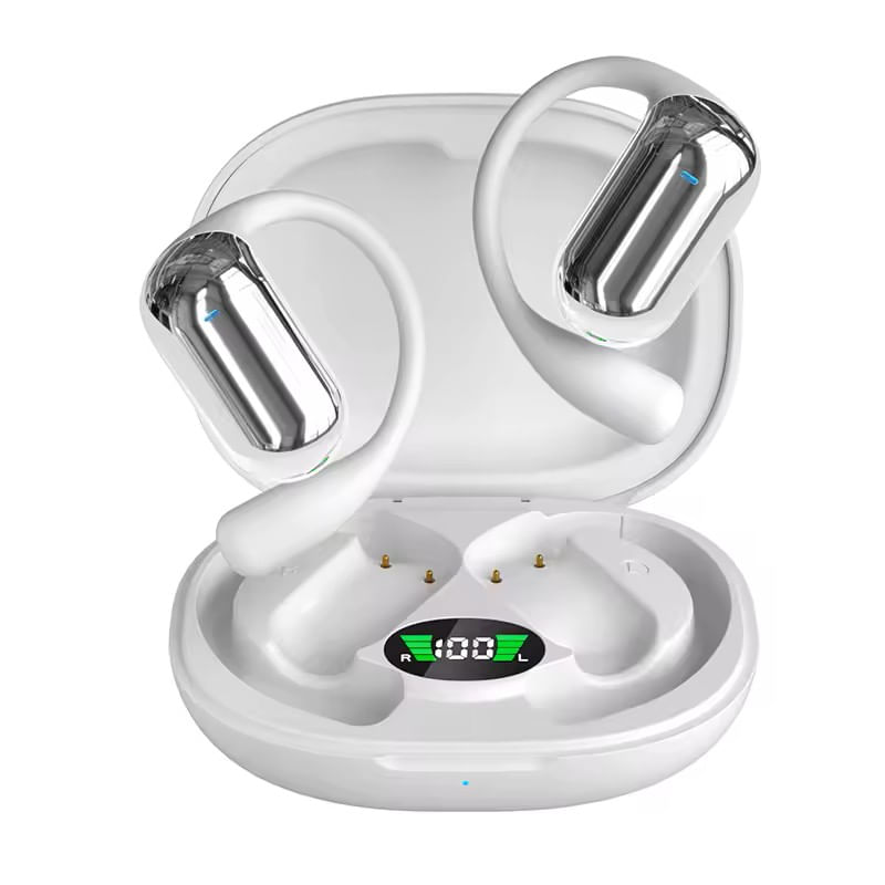 TV, Audio-Video si Foto - Portabile audio - Casti audio - Casti Wireless VU-TEK AirConduction, Bluetooth 5.4, Sunet 3D, Autonomie 90h, Microfon HD, Rezistente la Apa IPX5, Open-Ear, Alb-Argintiu - Infinity.ro