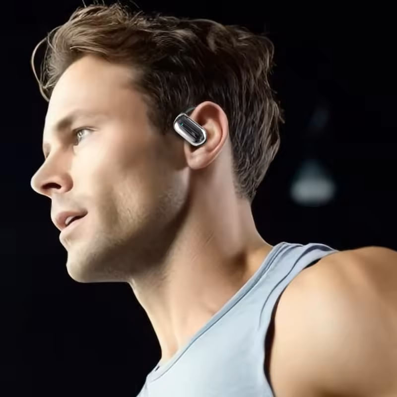 TV, Audio-Video si Foto - Portabile audio - Casti audio - Casti Wireless VU-TEK AirConduction, Bluetooth 5.4, Sunet 3D, Autonomie 90h, Microfon HD, Rezistente la Apa IPX5, Open-Ear, Alb-Argintiu - Infinity.ro