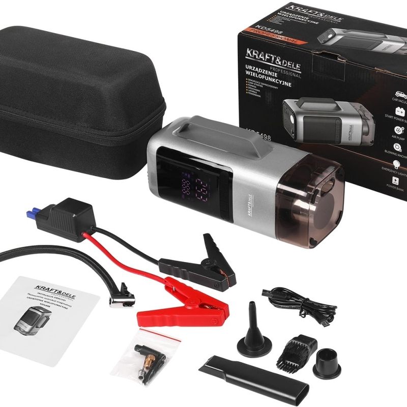 Auto si Moto - Intretinere auto - Aspiratoare auto - Dispozitiv multifunctional auto XD5498 cu aspirator, jump starter, pompa, suflanta, lanterna LED si powerbank - Infinity.ro