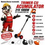 Casa si Gradina - Gradinarit si plante - Utilaje gradina - Trimmere electrice - Trimer cu acumulator XD5129 21V 1000W cu 2 acumulatori 2Ah, 11000 rpm, cap reglabil si roti de ghidare - Infinity.ro