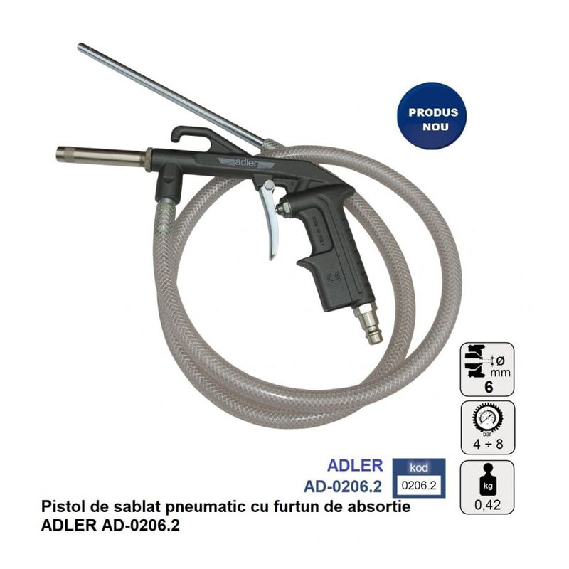 Casa si Gradina - Constructii - Scule profesionale - Scule pneumatice - Pistol de sablat pneumatic cu furtun de absortie ADLER AD-0206.2 - Infinity.ro