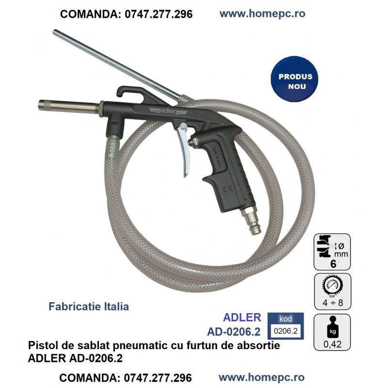 Casa si Gradina - Constructii - Scule profesionale - Scule pneumatice - Pistol de sablat pneumatic cu furtun de absortie ADLER AD-0206.2 - Infinity.ro