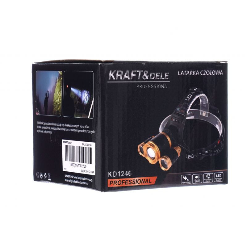 Sport si Outdoor - Camping - Articole solare camping - Lampi si lanterne camping - Lanterna frontala de cap T6 LED cu 2x Q5 zoom 1-2000x 18A KD1246 KraftDele - Infinity.ro
