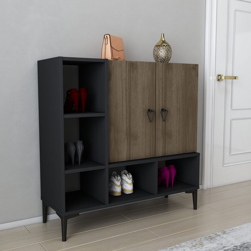 Casa si Gradina - Mobilier - Comode si corpuri - Console - Consolă Hanah Home, PAL melaminat, 100 x 35 x 100 cm, negru/nuc, 322RTC1501 - Infinity.ro