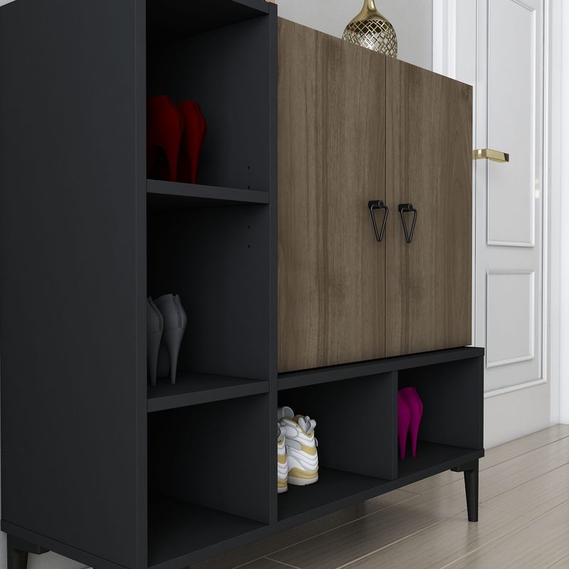 Casa si Gradina - Mobilier - Comode si corpuri - Console - Consolă Hanah Home, PAL melaminat, 100 x 35 x 100 cm, negru/nuc, 322RTC1501 - Infinity.ro