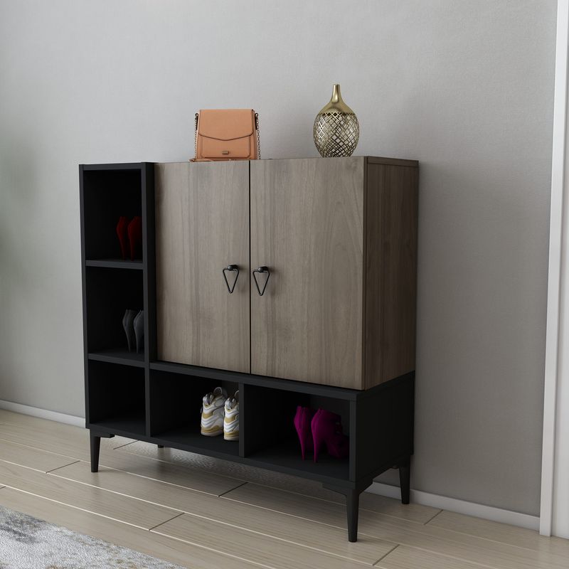 Casa si Gradina - Mobilier - Comode si corpuri - Console - Consolă Hanah Home, PAL melaminat, 100 x 35 x 100 cm, negru/nuc, 322RTC1501 - Infinity.ro