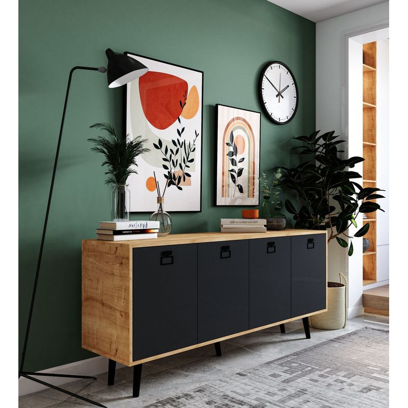 Casa si Gradina - Mobilier - Comode si corpuri - Console - Consolă Hanah Home, PAL melaminat, 180 x 45 x 80 cm, sapphire stejar/antracit, 469ORN1503 - Infinity.ro
