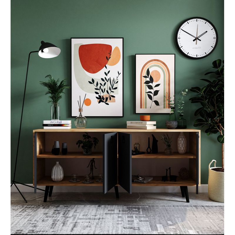 Casa si Gradina - Mobilier - Comode si corpuri - Console - Consolă Hanah Home, PAL melaminat, 180 x 45 x 80 cm, sapphire stejar/antracit, 469ORN1503 - Infinity.ro