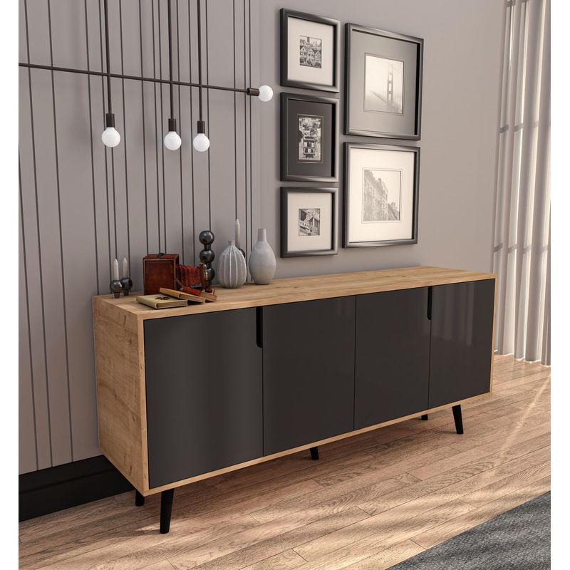Casa si Gradina - Mobilier - Comode si corpuri - Console - Consolă Hanah Home, PAL melaminat, 180 x 45 x 80 cm, sapphire stejar/antracit, 469ORN1508 - Infinity.ro