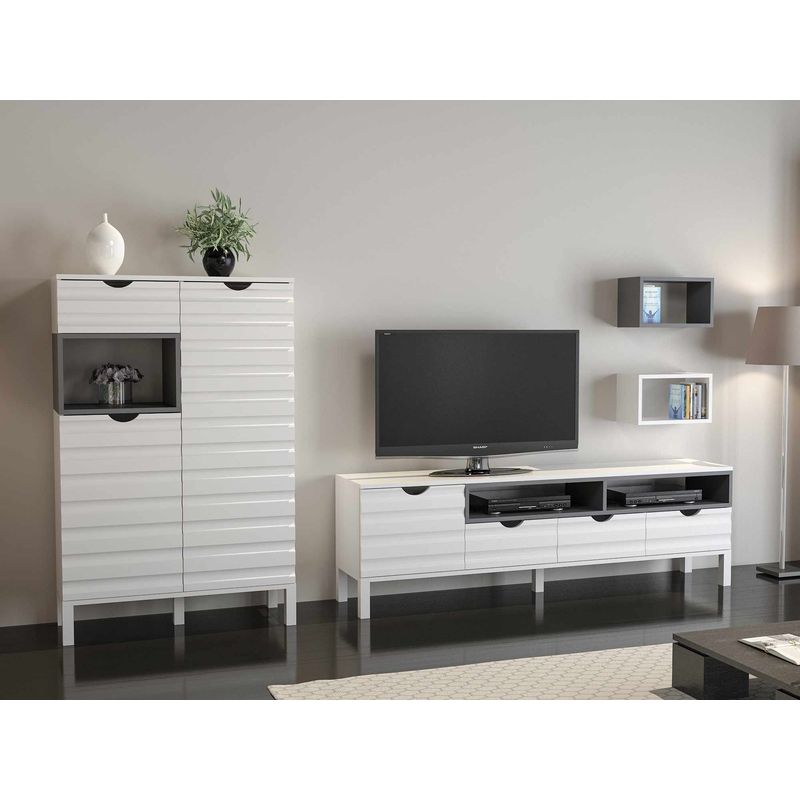 Casa si Gradina - Mobilier - Comode si corpuri - Console - Unitate TV Hanah Home, PAL melaminat, 180 x 35 x 53.6 cm, alb/antracit, 875ZNA3026 - Infinity.ro