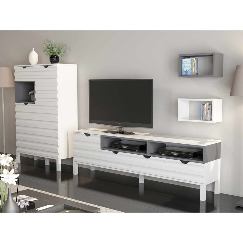 Casa si Gradina - Mobilier - Comode si corpuri - Console - Unitate TV Hanah Home, PAL melaminat, 180 x 35 x 53.6 cm, alb/antracit, 875ZNA3026 - Infinity.ro