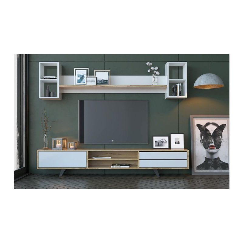 Casa si Gradina - Mobilier - Comode si corpuri - Console - Unitate TV Hanah Home, PAL melaminat, 180 x 40 x 45 cm, alb/stejar, 167RAB1903 - Infinity.ro
