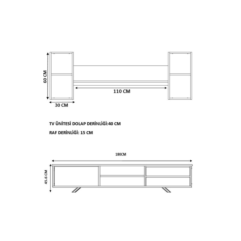 Casa si Gradina - Mobilier - Comode si corpuri - Console - Unitate TV Hanah Home, PAL melaminat, 180 x 40 x 45 cm, alb/stejar, 167RAB1903 - Infinity.ro