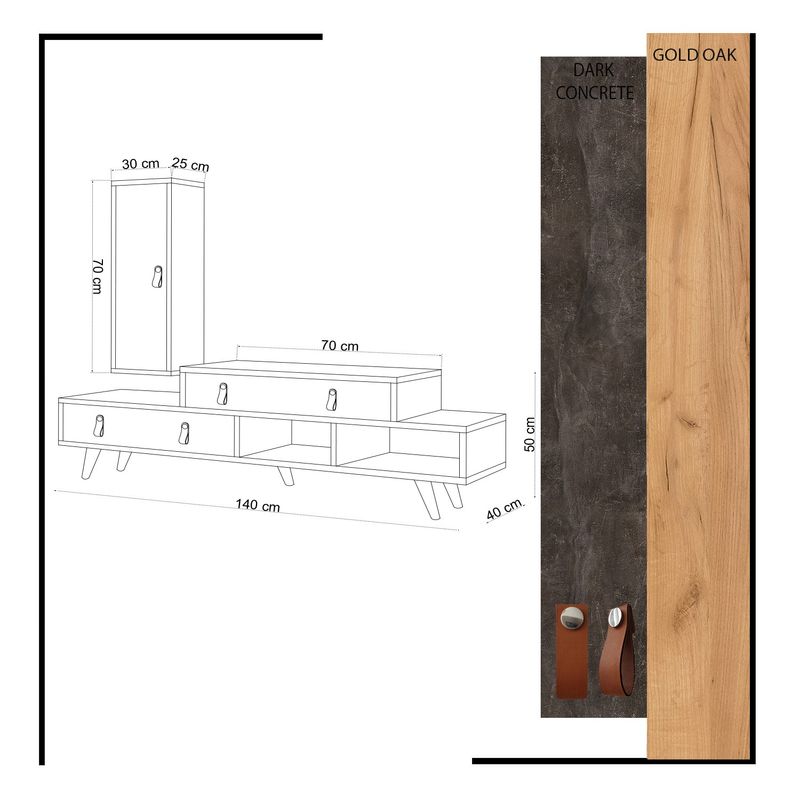 Casa si Gradina - Mobilier - Comode si corpuri - Console - Unitate TV Hanah Home, PAL melaminat, 30 x 25 x 70 cm, stejar/închis gri, 811MDD3011 - Infinity.ro