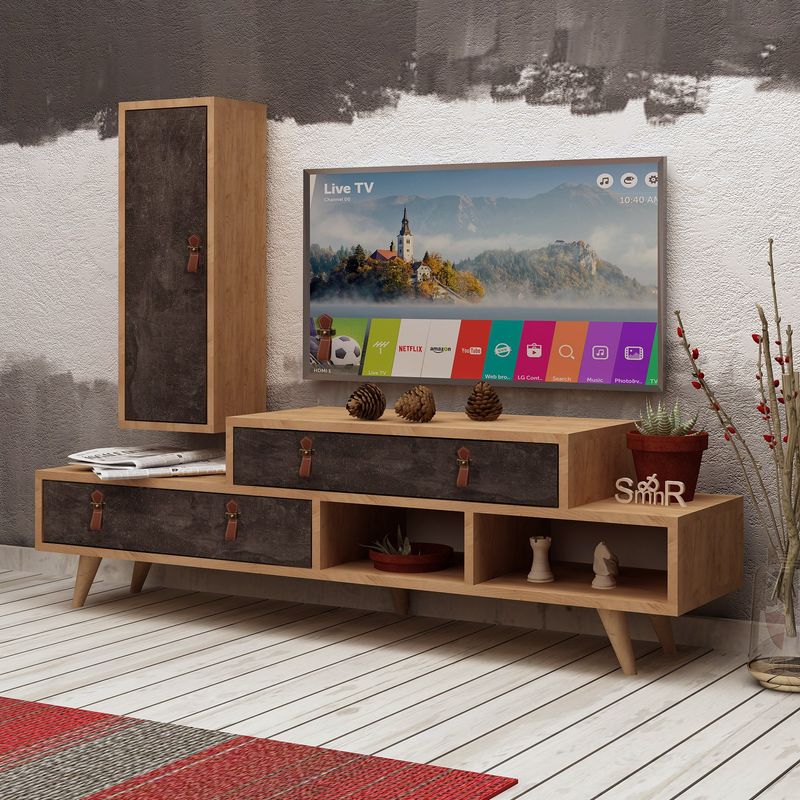 Casa si Gradina - Mobilier - Comode si corpuri - Console - Unitate TV Hanah Home, PAL melaminat, 30 x 25 x 70 cm, stejar/închis gri, 811MDD3011 - Infinity.ro