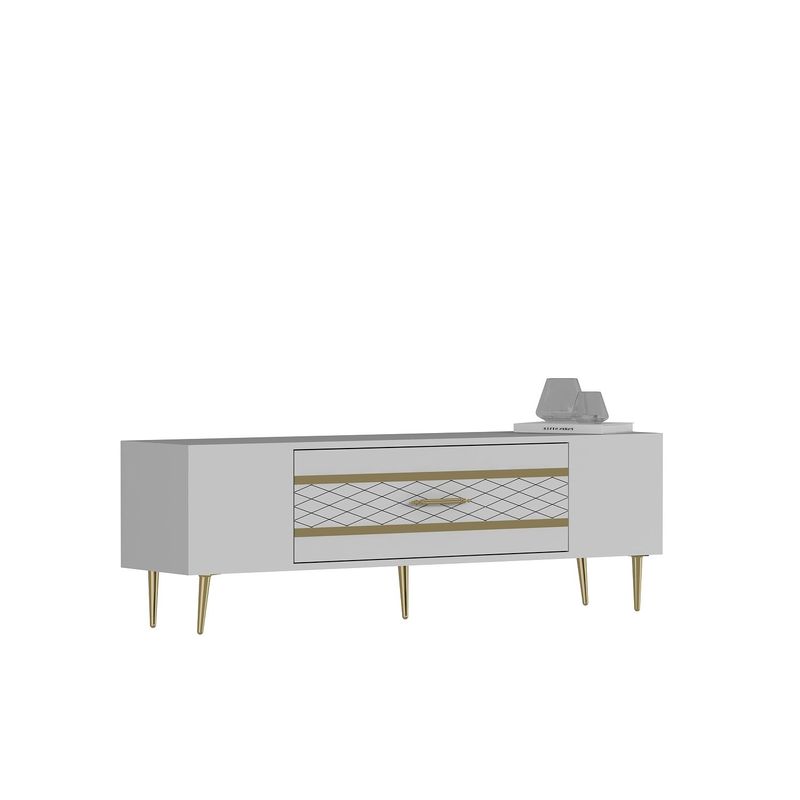 Casa si Gradina - Mobilier - Comode si corpuri - Comode - Comodă TV Hanah Home, PAL melaminat, 150 x 35 x 48.2 cm, alb/auriu, 475OLV2996 - Infinity.ro