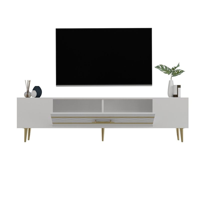 Casa si Gradina - Mobilier - Comode si corpuri - Comode - Comodă TV Hanah Home, PAL melaminat, 150 x 35 x 48.2 cm, alb/auriu, 475OLV2996 - Infinity.ro