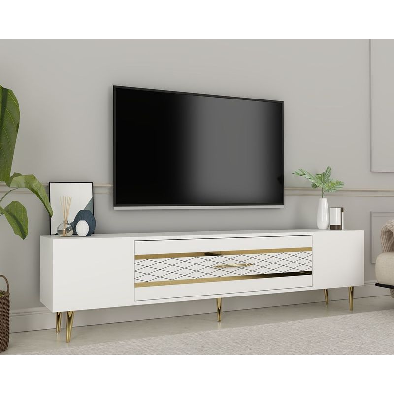 Casa si Gradina - Mobilier - Comode si corpuri - Comode - Comodă TV Hanah Home, PAL melaminat, 150 x 35 x 48.2 cm, alb/auriu, 475OLV2996 - Infinity.ro