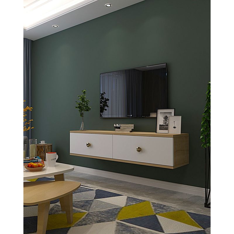 Casa si Gradina - Mobilier - Comode si corpuri - Comode - Comodă TV Hanah Home, PAL melaminat, 120 x 29.6 x 25.8 cm, sapphire stejar/alb/auriu, 555CHM1121 - Infinity.ro