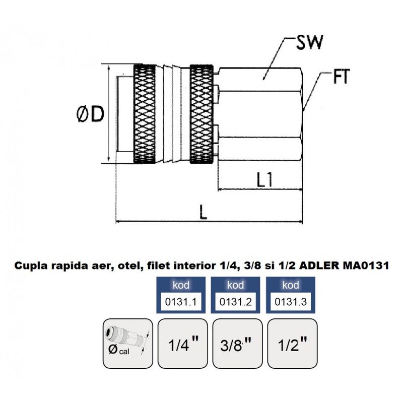 Casa si Gradina - Sanitare - Instalatii hidro - Fitinguri - Cupla rapida aer, otel, filet interior 1/2" ADLER MA0131.3 - Infinity.ro