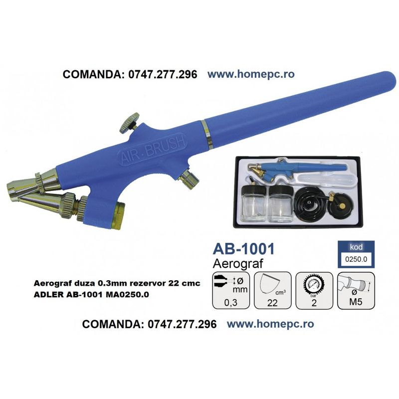 Casa si Gradina - Constructii - Vopsea si tencuieli - Pistoale si sisteme de vopsit si tencuit - Aerograf duza 0.3mm rezervor 22 cmc ADLER AB-1001 MA0250.0 - Infinity.ro