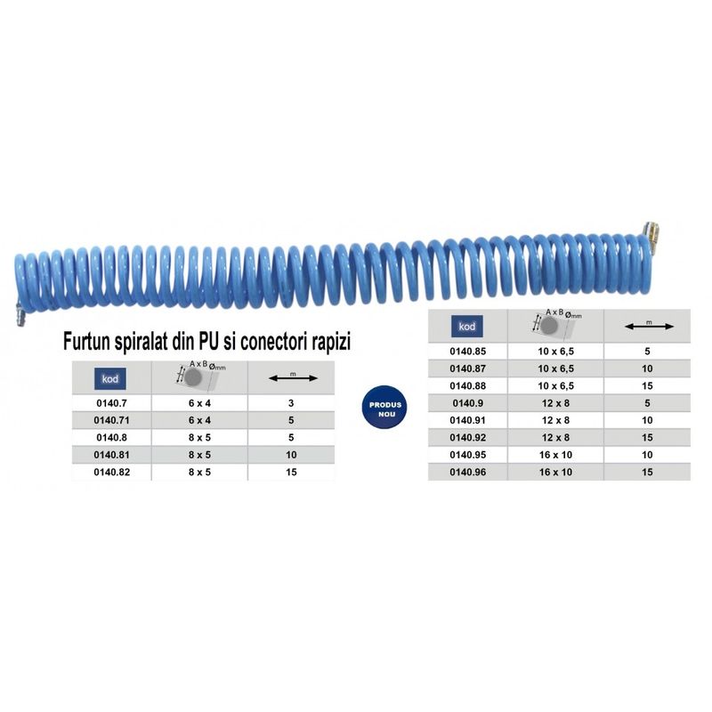Casa si Gradina - Electrice - Echipamente electrice - Accesorii compresoare - Furtun spiralat conectori aer comprimat din PU 8 x 5mm; 5m; 12-37 bari. ADLER AD0140.8 - Infinity.ro