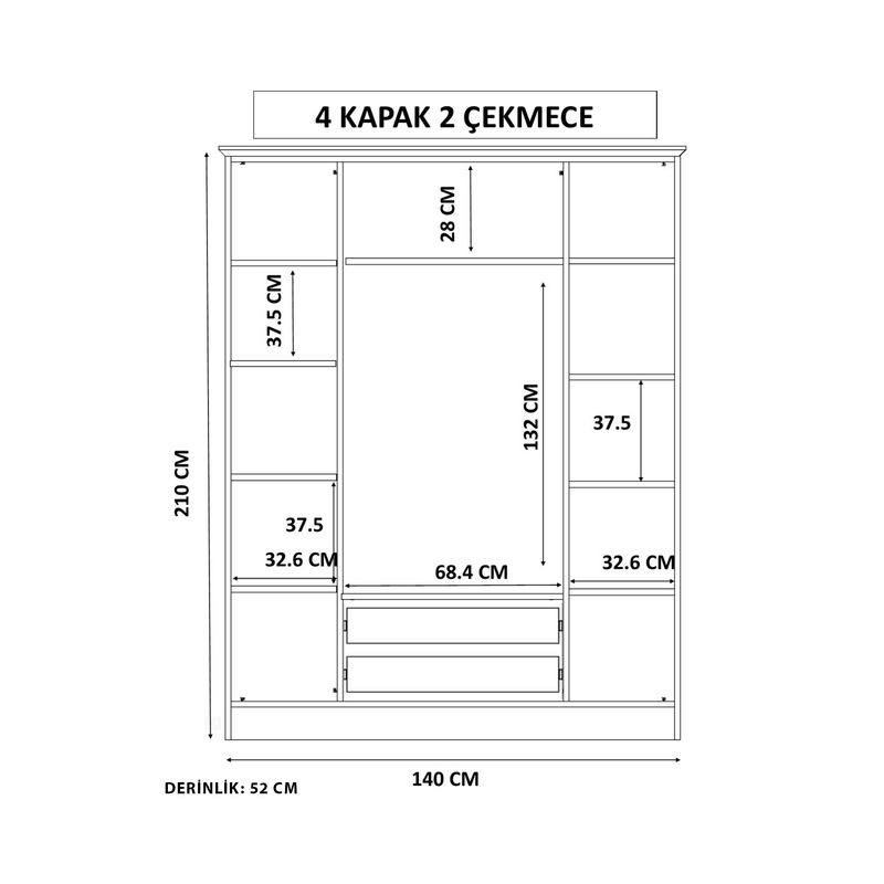 Casa si Gradina - Mobilier - Dulapuri si sifoniere - Dulapuri - Dulap Hanah Home, PAL melaminat, 140 x 52 x 210 cm, alb mat, 167RAB1143 - Infinity.ro