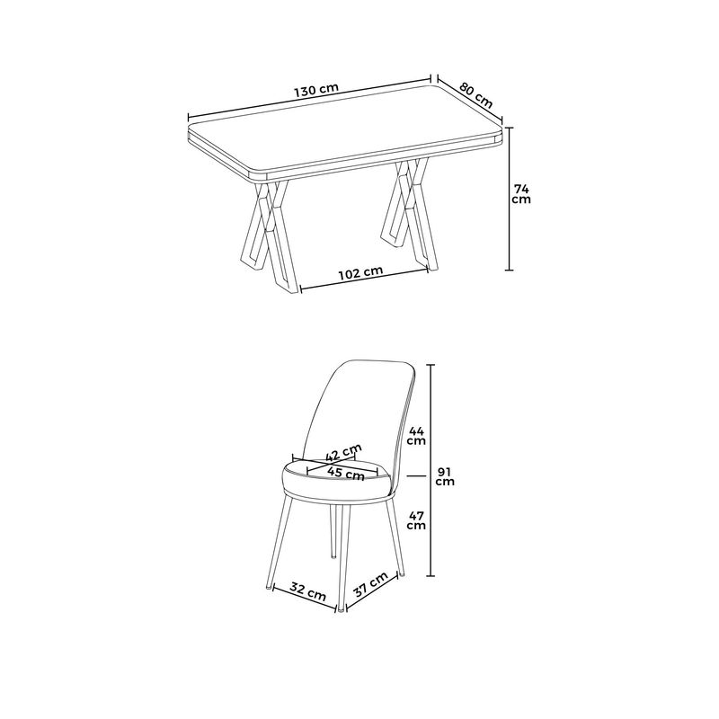Casa si Gradina - Mobilier - Seturi de mobilier - Seturi living - Set masă dining cu scaune (5 bucăți) Hanah Home, metal, 130 x 80 x 74 cm, alb/auriu/crem, 240CHR2335 - Infinity.ro