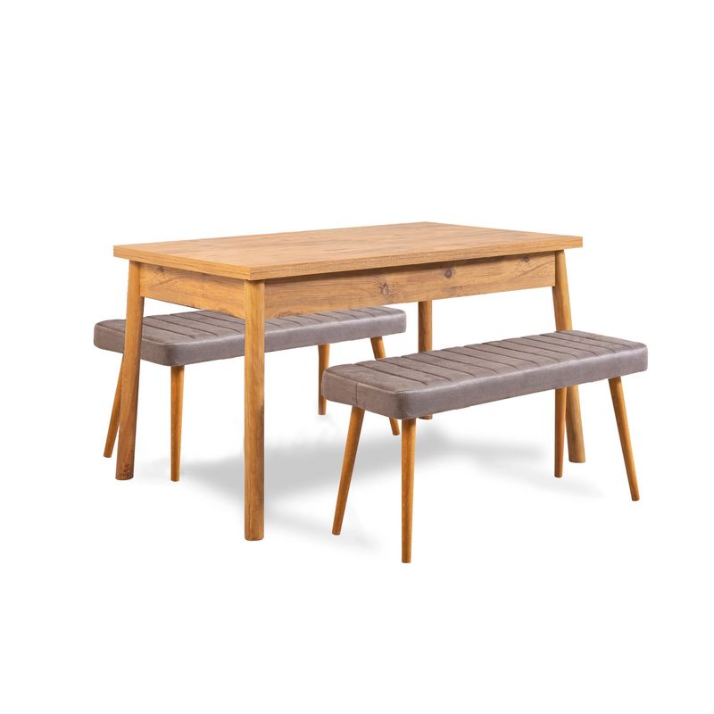 Casa si Gradina - Mobilier - Seturi de mobilier - Seturi living - Set masă dining cu bancă (3 bucăți) Hanah Home, PAL melaminat, 120 x 75 x 75 cm, atlantic pine/gri, 869VEL8846 - Infinity.ro