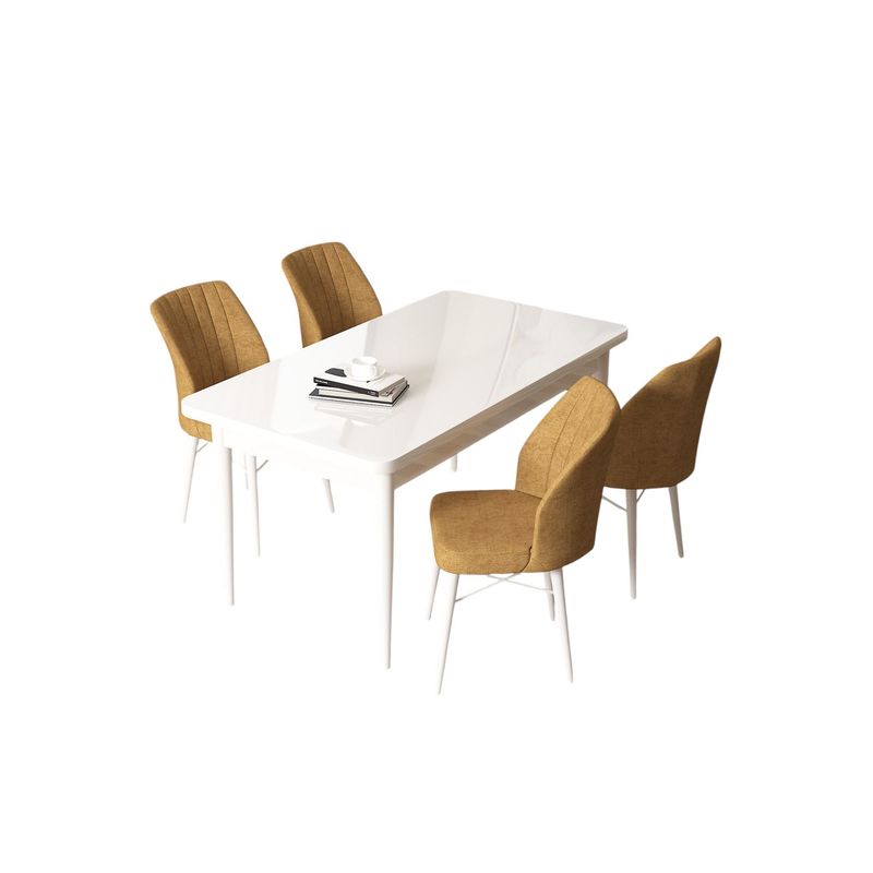 Casa si Gradina - Mobilier - Seturi de mobilier - Seturi living - Set masă dining cu scaune (5 bucăți) Hanah Home, PAL melaminat, 110 x 71 x 76 cm, alb/cappuccino, 240CHR2135 - Infinity.ro