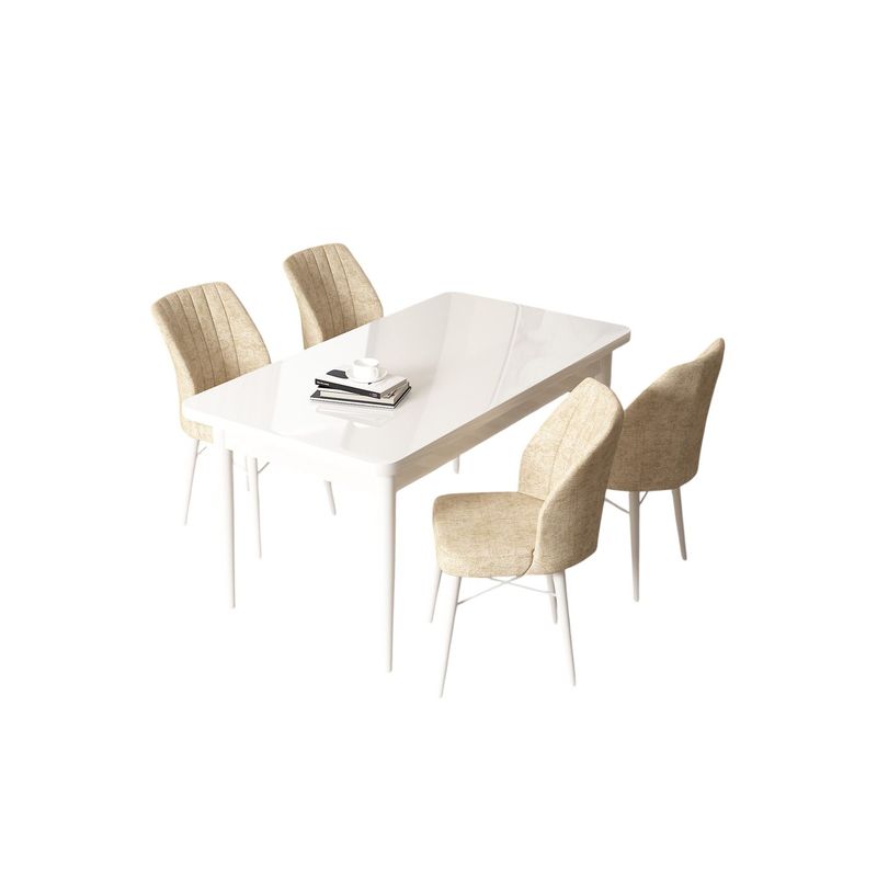 Casa si Gradina - Mobilier - Seturi de mobilier - Seturi living - Set masă dining cu scaune (5 bucăți) Hanah Home, PAL melaminat, 110 x 71 x 76 cm, alb/crem, 240CHR2147 - Infinity.ro