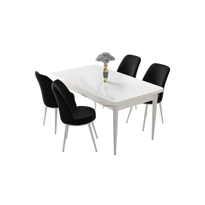 Casa si Gradina - Mobilier - Seturi de mobilier - Seturi living - Set masă dining cu scaune (5 bucăți) Hanah Home, PAL melaminat, 110 x 71 x 76 cm, alb/negru, 240CHR2179 - Infinity.ro