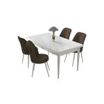 Casa si Gradina - Mobilier - Seturi de mobilier - Seturi living - Set masă dining cu scaune (5 bucăți) Hanah Home, PAL melaminat, 110 x 71 x 76 cm, alb/maro, 240CHR2183 - Infinity.ro