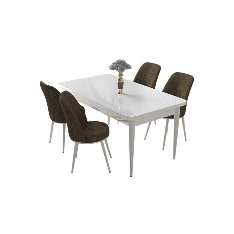 Casa si Gradina - Mobilier - Seturi de mobilier - Seturi living - Set masă dining cu scaune (5 bucăți) Hanah Home, PAL melaminat, 110 x 71 x 76 cm, alb/maro, 240CHR2183 - Infinity.ro