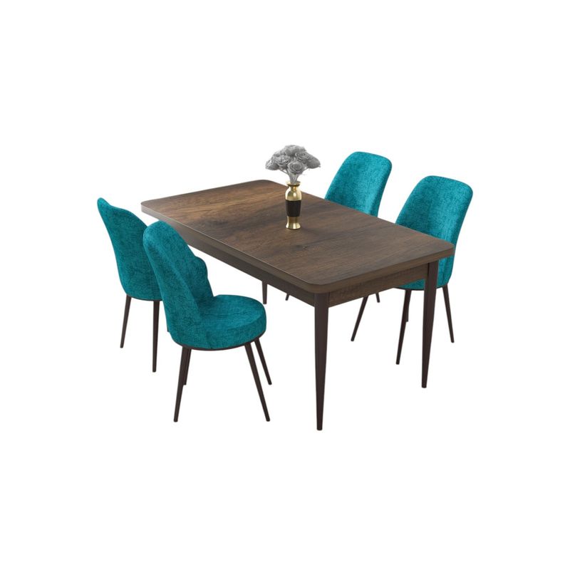Casa si Gradina - Mobilier - Seturi de mobilier - Seturi living - Set masă dining cu scaune (5 bucăți) Hanah Home, PAL melaminat, 110 x 71 x 76 cm, baroque/turcoaz, 240CHR2217 - Infinity.ro