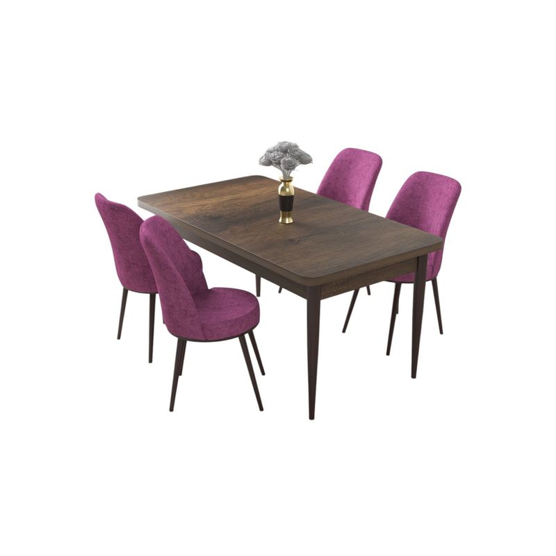 Casa si Gradina - Mobilier - Seturi de mobilier - Seturi living - Set masă dining cu scaune (5 bucăți) Hanah Home, PAL melaminat, 110 x 71 x 76 cm, baroque/mov, 240CHR2220 - Infinity.ro